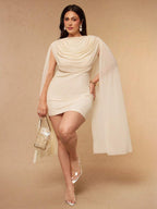 Plus Size Women's Solid Color Elegant Asymmetric Hem Mini Dress, Black Dress Dinner Evening Summer
