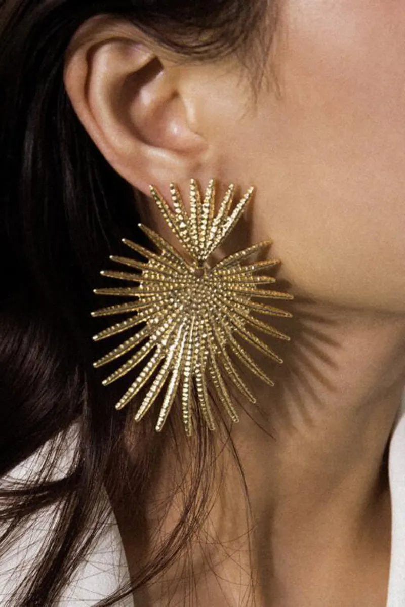 Metallic Sheen Textured Fan Shaped Fashionable Dangle Earrings