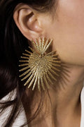 Metallic Sheen Textured Fan Shaped Fashionable Dangle Earrings