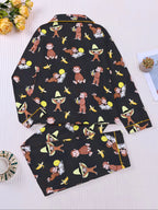 Women's Monkey Banana Print Pajama Set Pyjamas Pjs