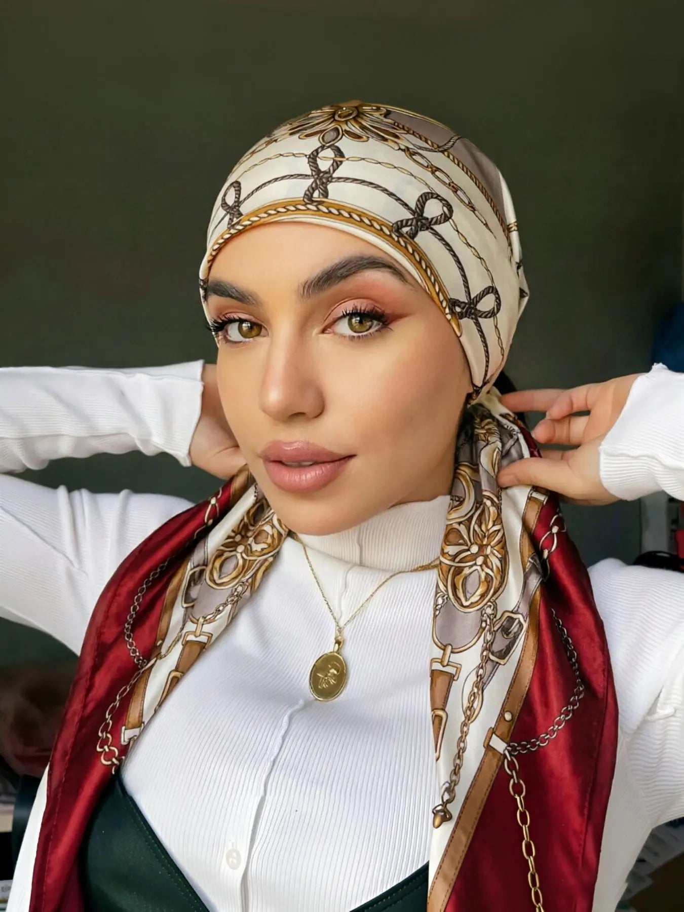 Women's Square Hijab Scarf - Color Block Print Turban