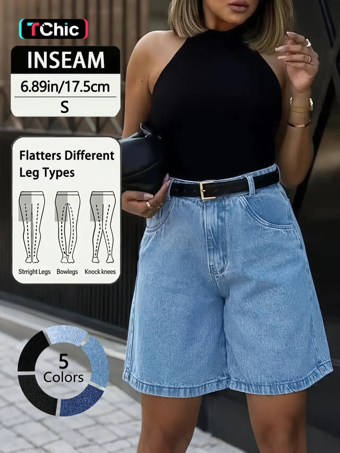 Summer Elastic Waist Casual Daily Commute Streetwear Solid Color Denim Fabric Shorts Five-Quarter Pants, Comfortable and Stylish Jeans for Women