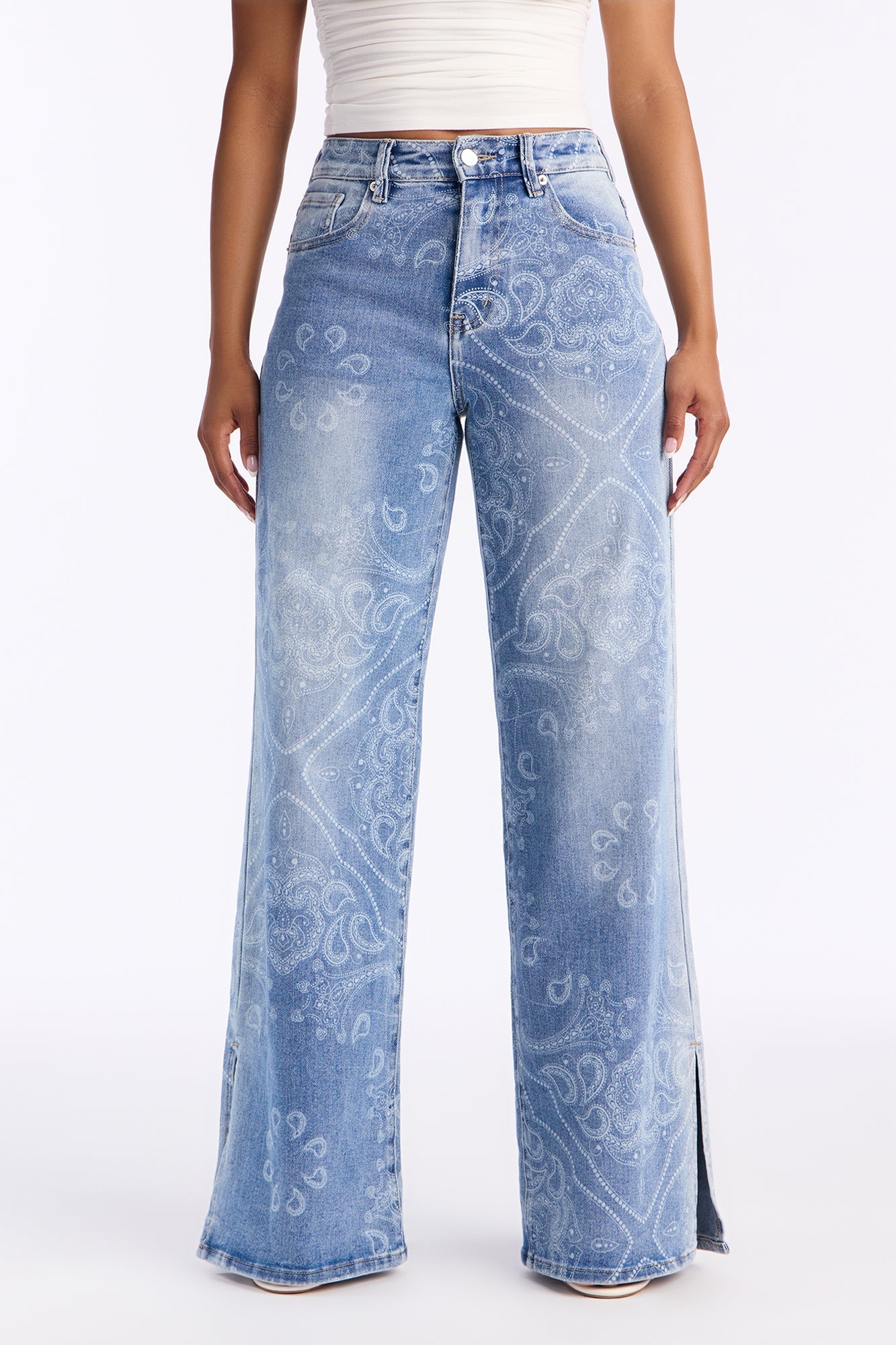 Playa Days Stretch Wide Leg Jeans - Light Wash