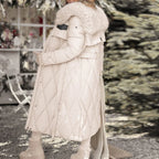 Women's Long Quilted Coat with Fur Collar