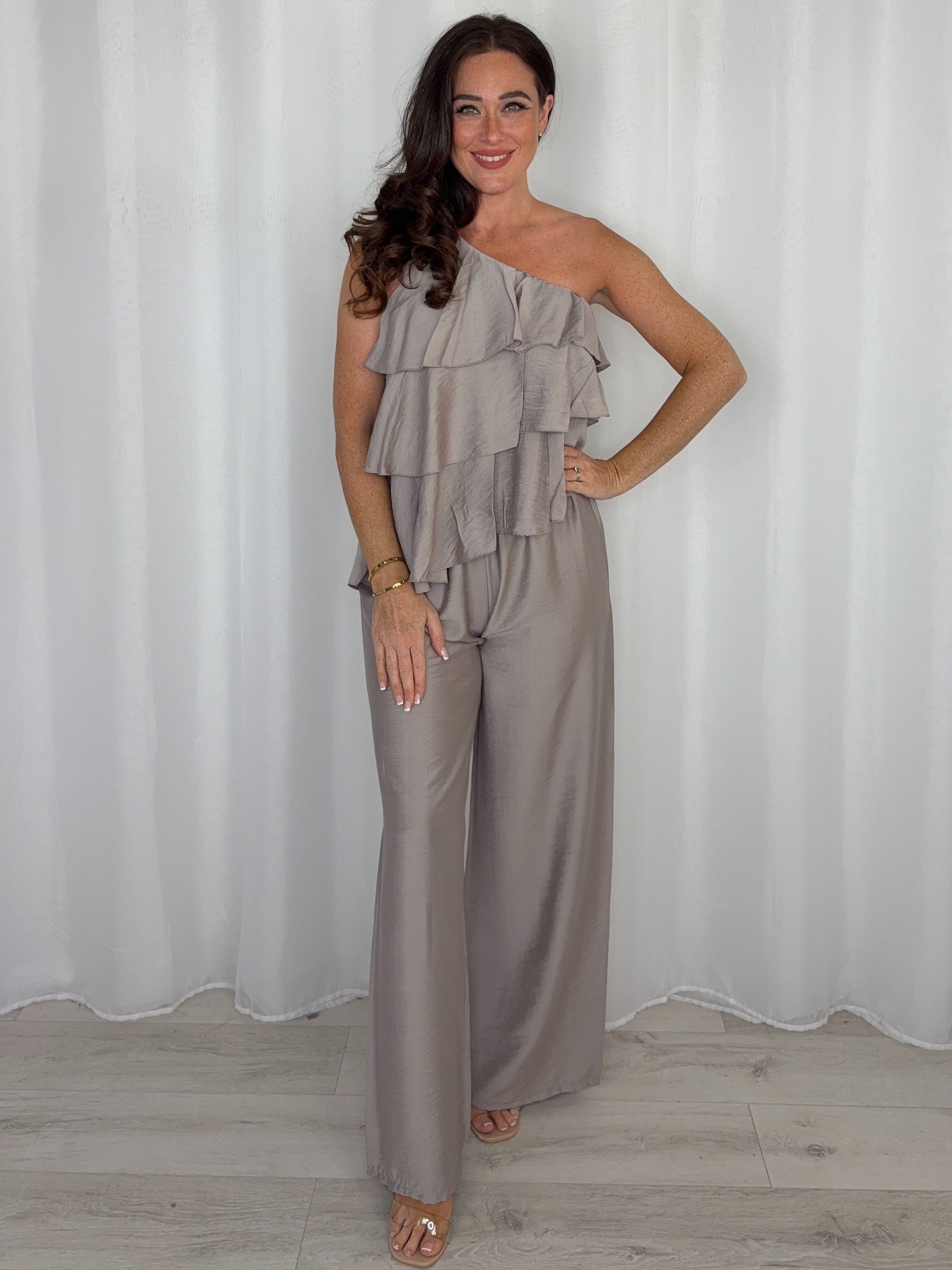 One Shoulder Layered Top And Trouser Co-Ord (3 Colours)