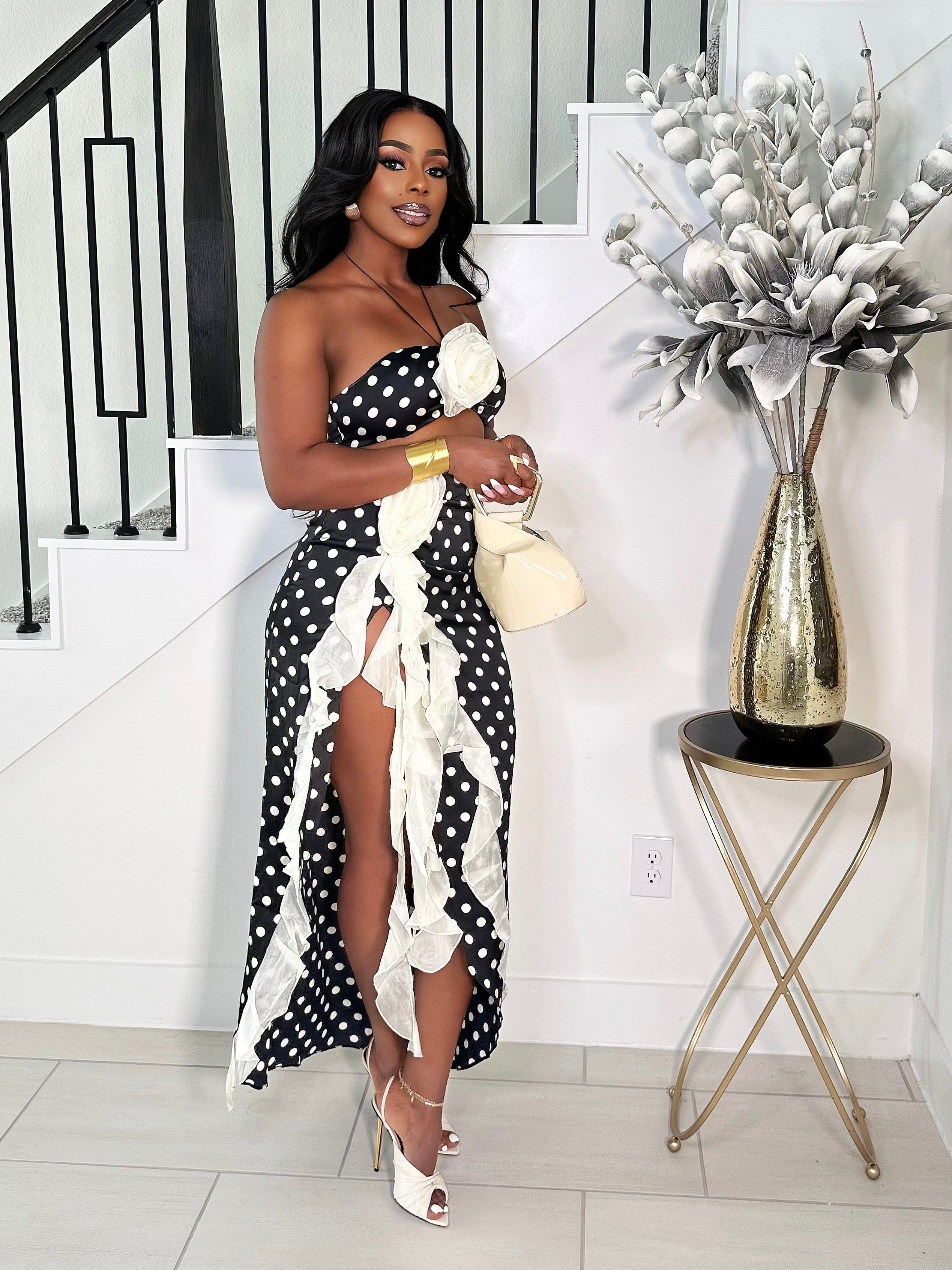 QUEEN ROSE POLKADOT RUFFLE SKIRT SET