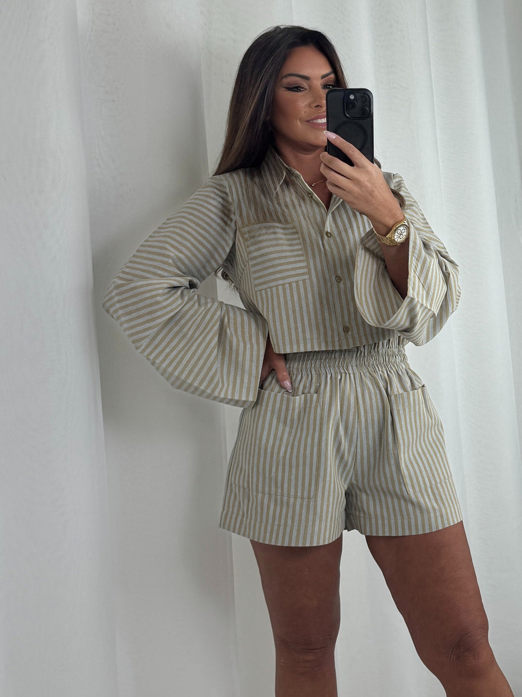 Stripe Flared Sleeve Shirt & Shorts Co-Ord (2 Colours)