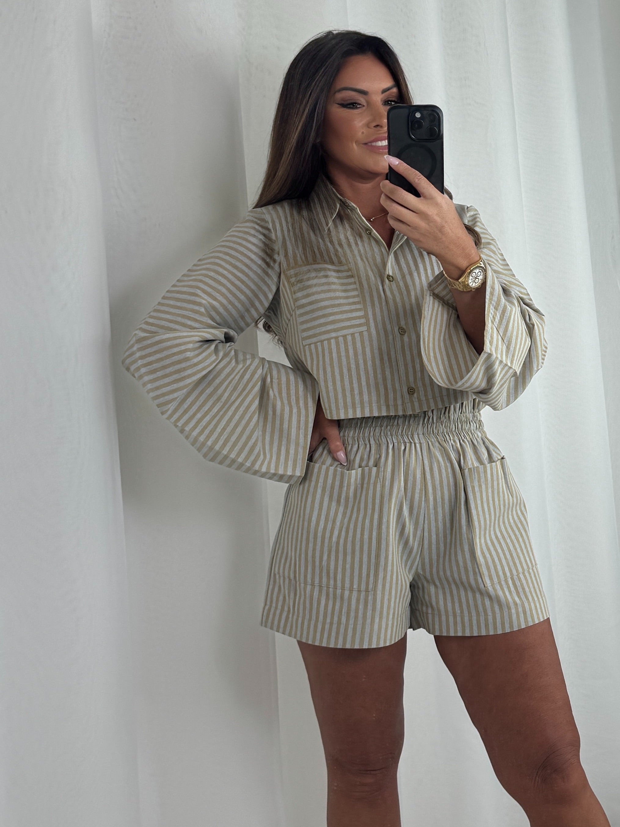 Stripe Flared Sleeve Shirt & Shorts Co-Ord (2 Colours)