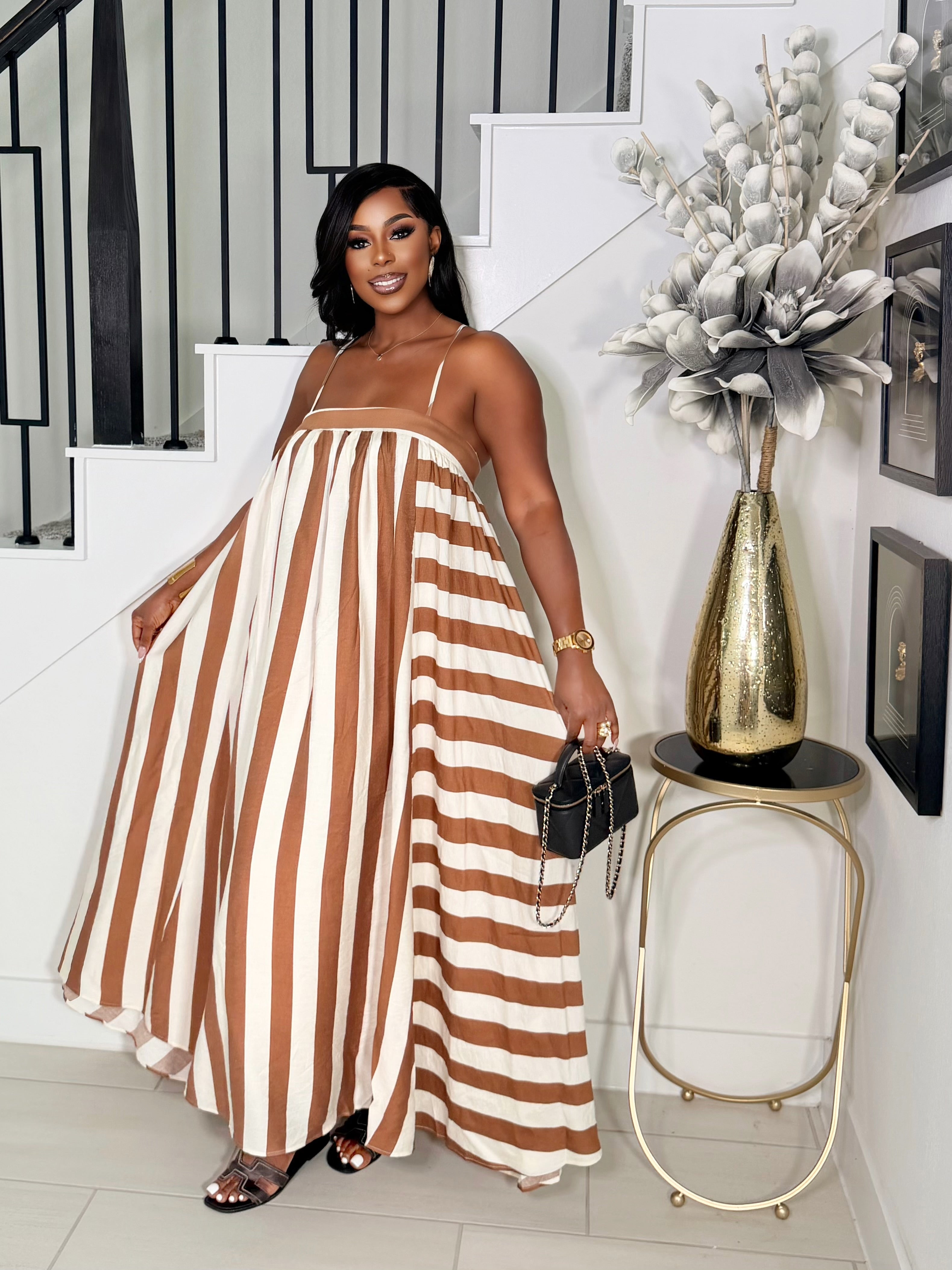 MAX IT UP STRIPY SUN DRESS (BROWN)