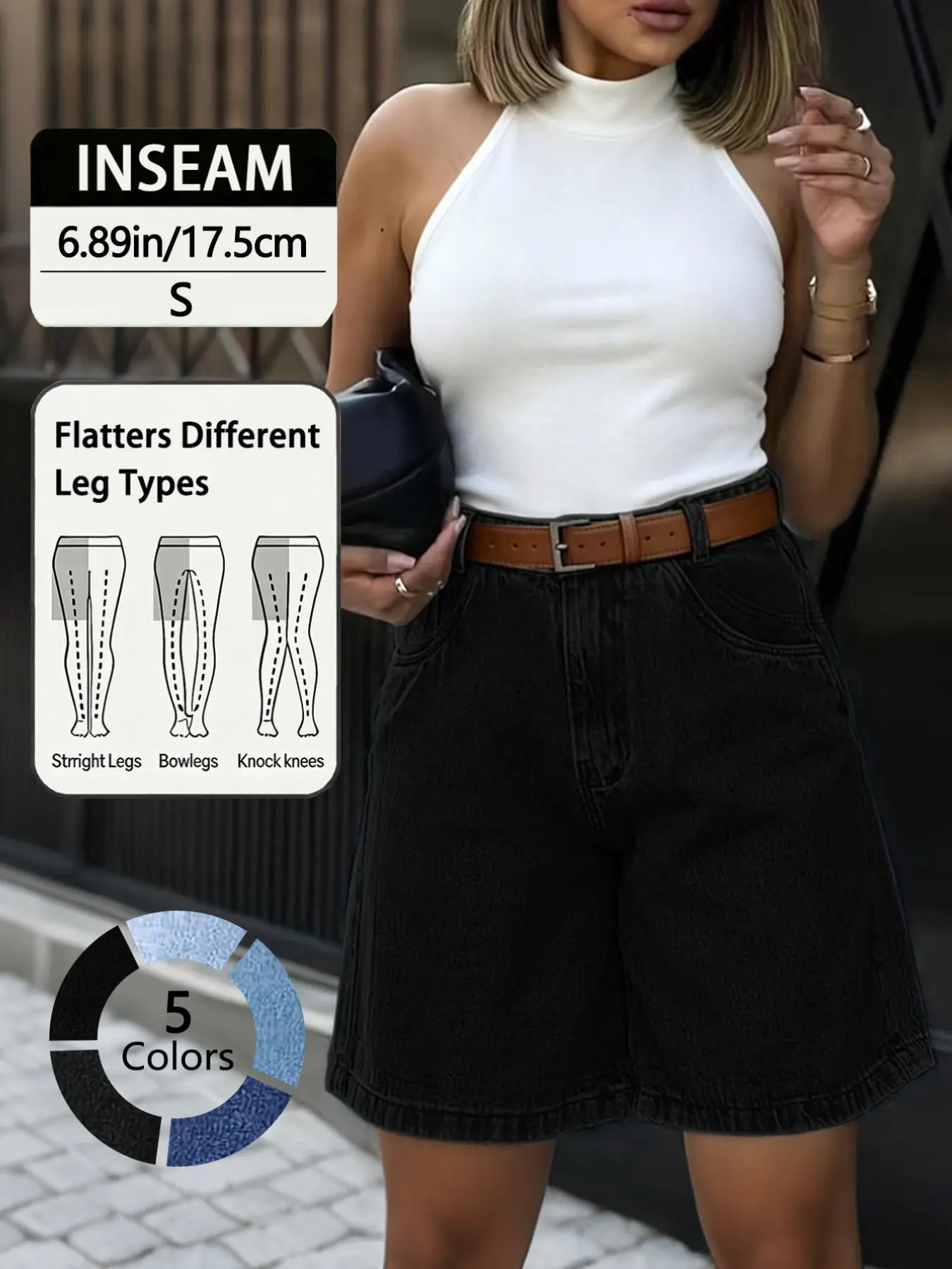 Summer Elastic Waist Casual Daily Commute Streetwear Solid Color Denim Fabric Shorts Five-Quarter Pants, Comfortable and Stylish Jeans for Women