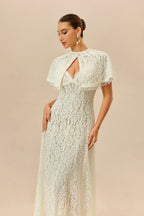 Make An Entrance White Floral Lace Maxi Dress With Cape