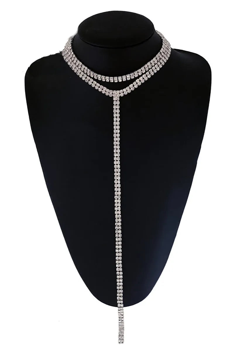 Rhinestone Layered Party Long Choker Necklace