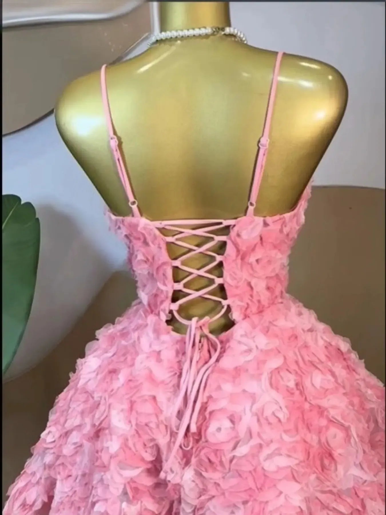 Women's Rose Floral Woven Spaghetti Strap Backless Sleeveless Dress, Formal A-Line Dress, Birthday Party Gown, Backless Evening Gown, Aesthetic Backless Dress