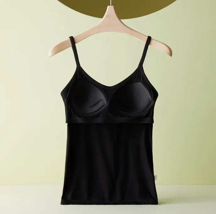 Women's Spring Summer 2-In-1 Bra Cup Tank Top, Adjustable Straps, Fresh&Comfortable Plain Inner Layer, Sleeveless Fitted Soft Vest,Home&Sleep