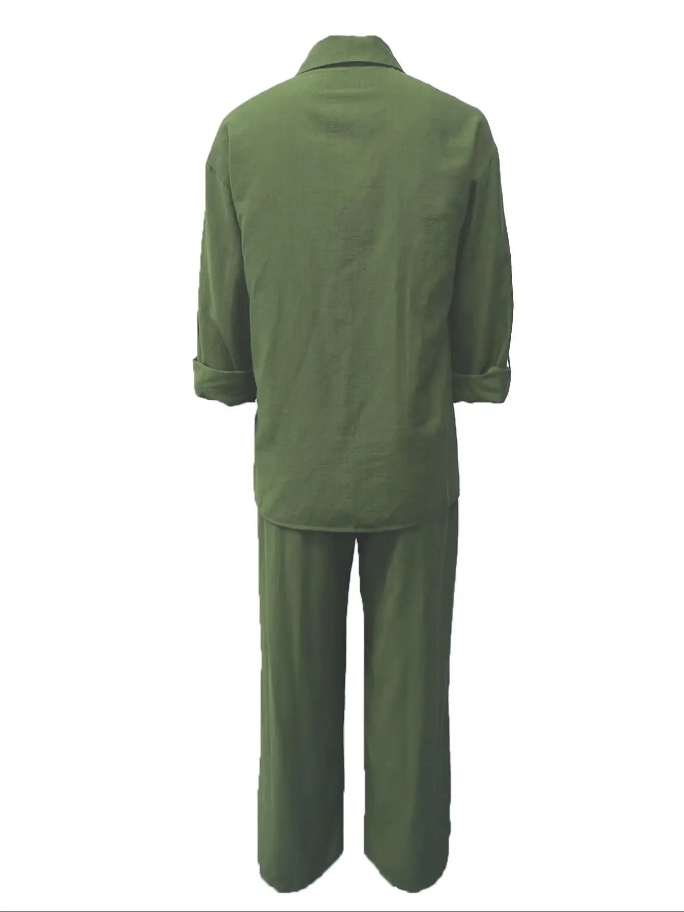 Women's Solid Color Long Sleeve Shirt & Wide Leg Pants Set