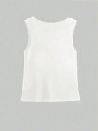 Women's Plain Metal Button Design Elegant Fitted Sweater Vest, Casual Sleeveless Round Neck Knit Top for Spring, Fashion Women's Knitwear for Daily Wear