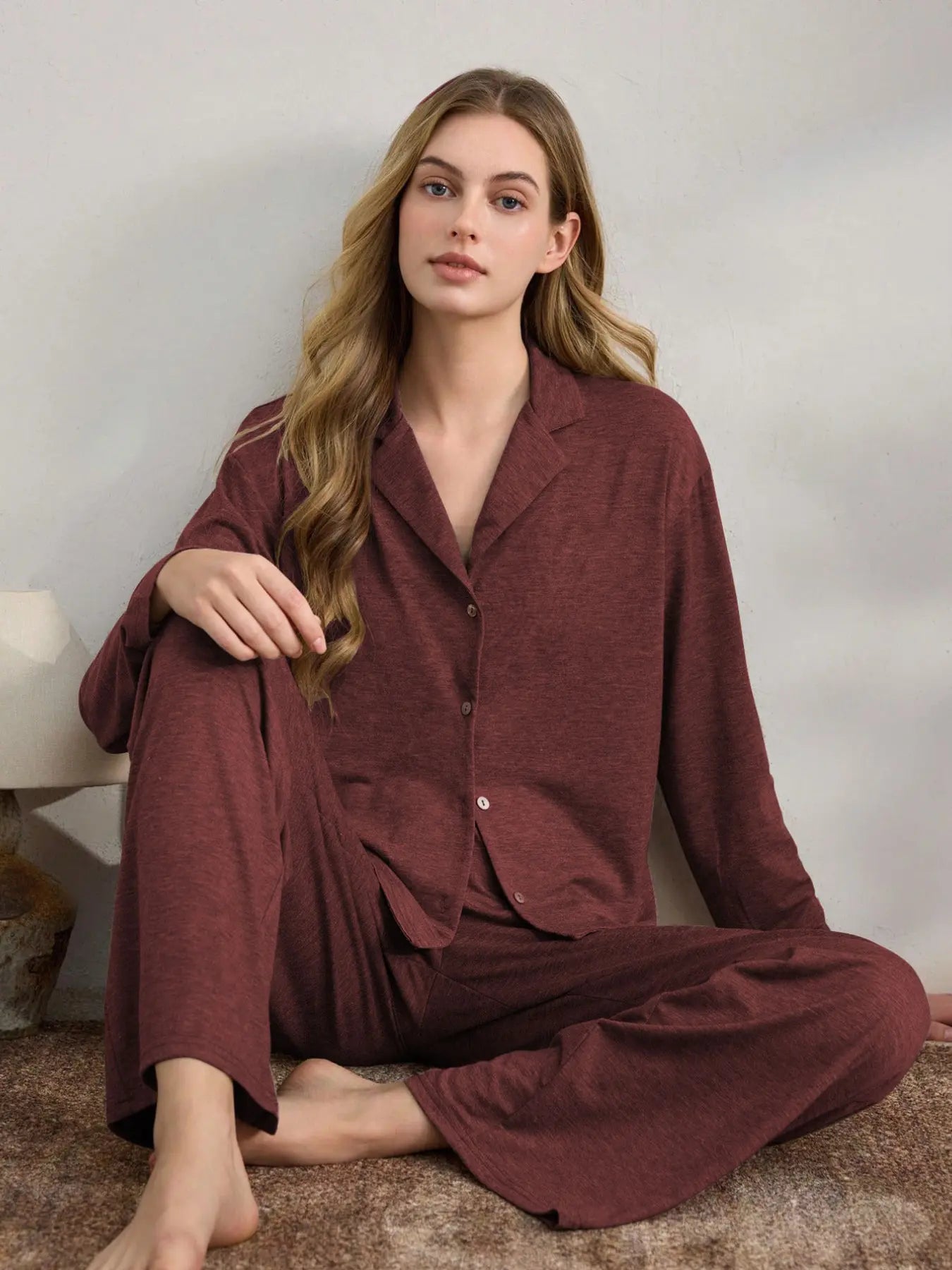 Women's Casual Fall Winter Pajama Set, Soft Skin-Friendly Fabric, Long Sleeve Collared Lapel Design, Indoor Outdoor Wear, Two-Piece Sleepwear, Loungewear, Pjs, Homewear, Loungewear Pajamas Set