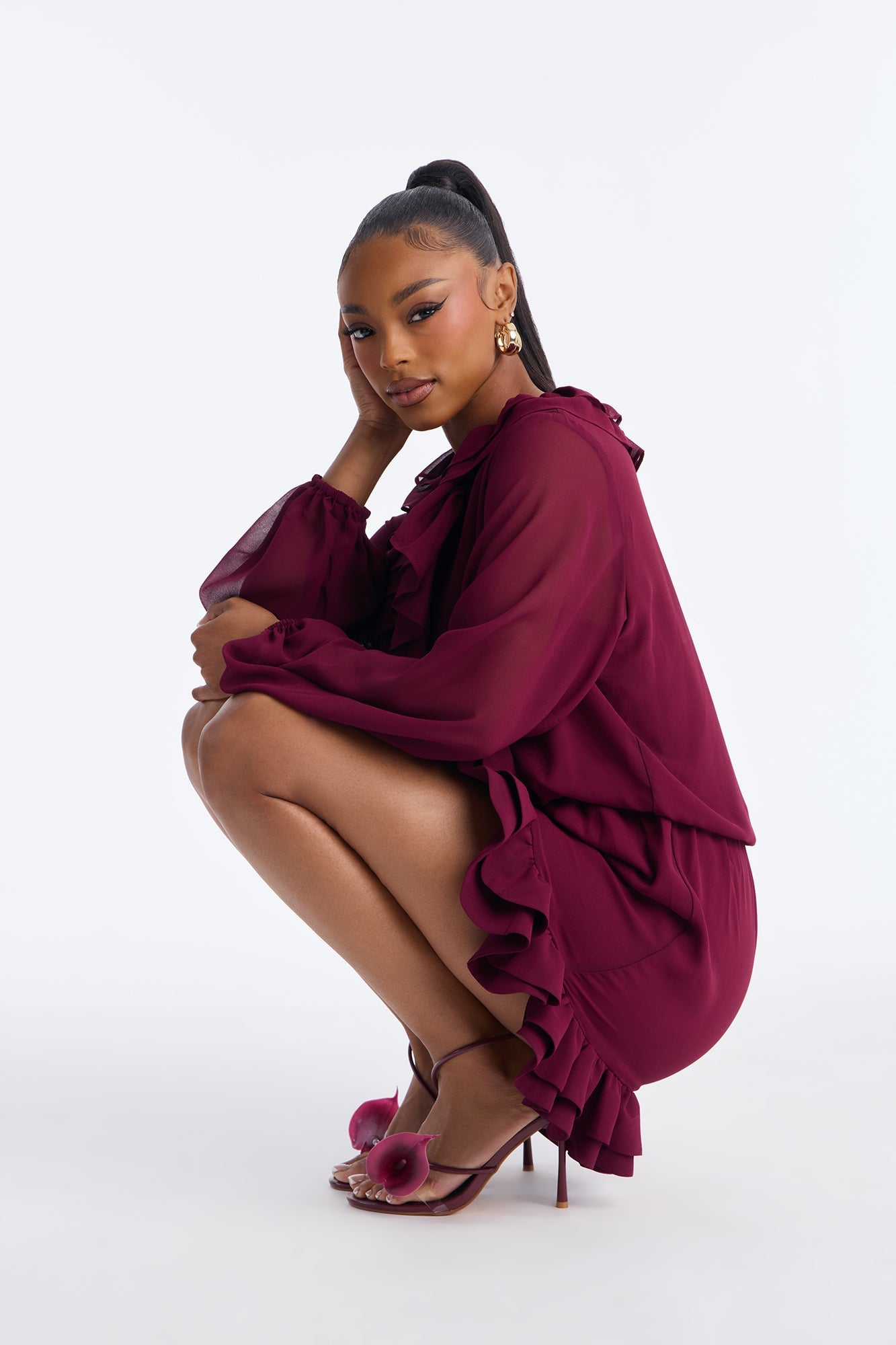 Summer Daze Ruffle Chiffon Mini Dress - Burgundy