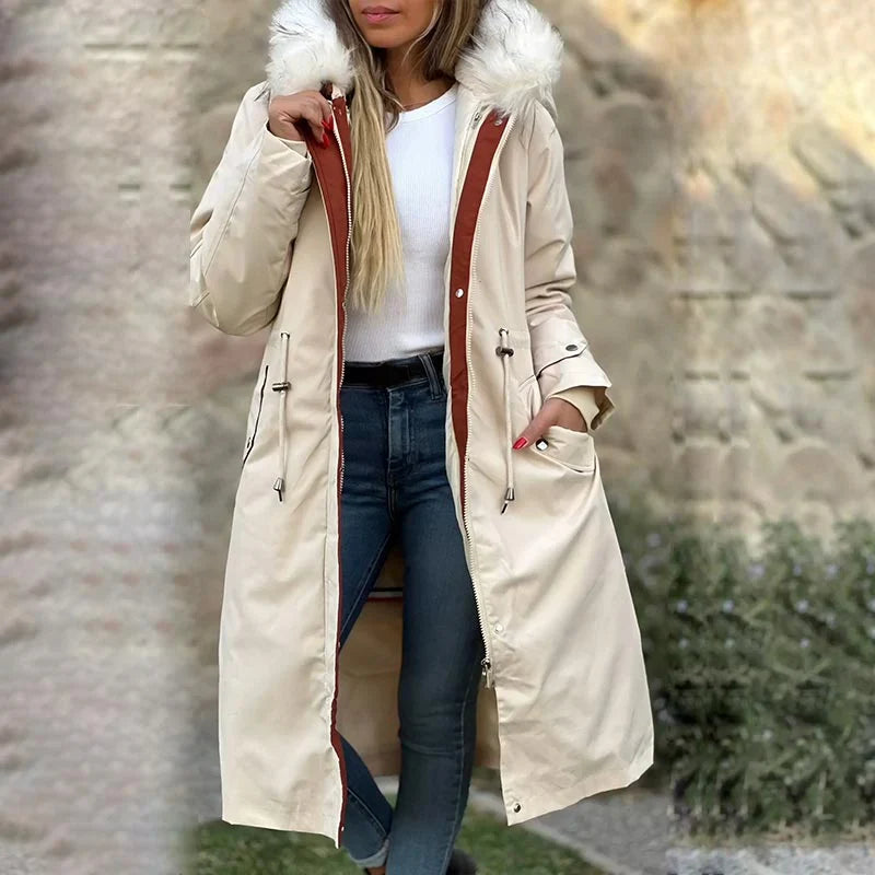 Women's winter parka with hood and fur collar