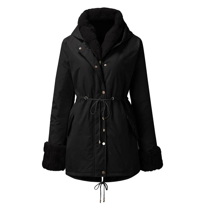 Women's parka with detachable puffed fur collar