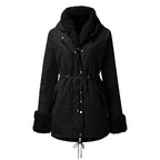 Women's parka with detachable puffed fur collar