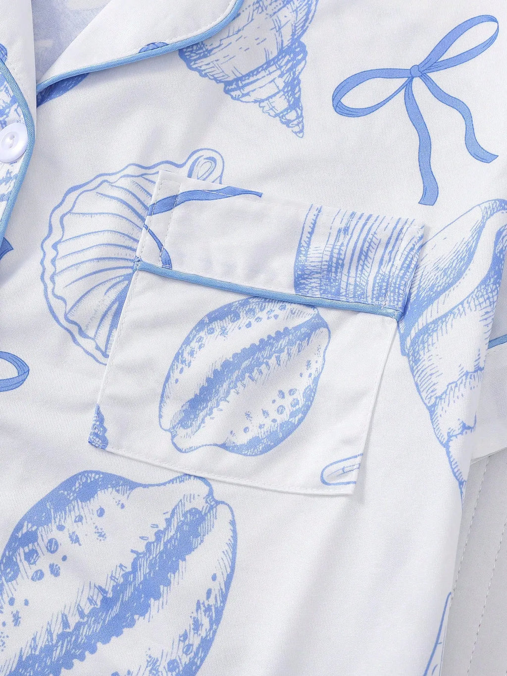 2pcs Women Pajama Set, Seashell Print, Ladies Homewear, Spring/Summer Holiday Outfit, Short Sleeve Lapel Top And Shorts Can Be Worn Outerwear