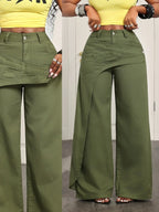 Women's Casual Denim Long Pants, Elegant Plain Pattern, Loose-Fitting, All-Season Fashion, Trendy Asymmetrical Design