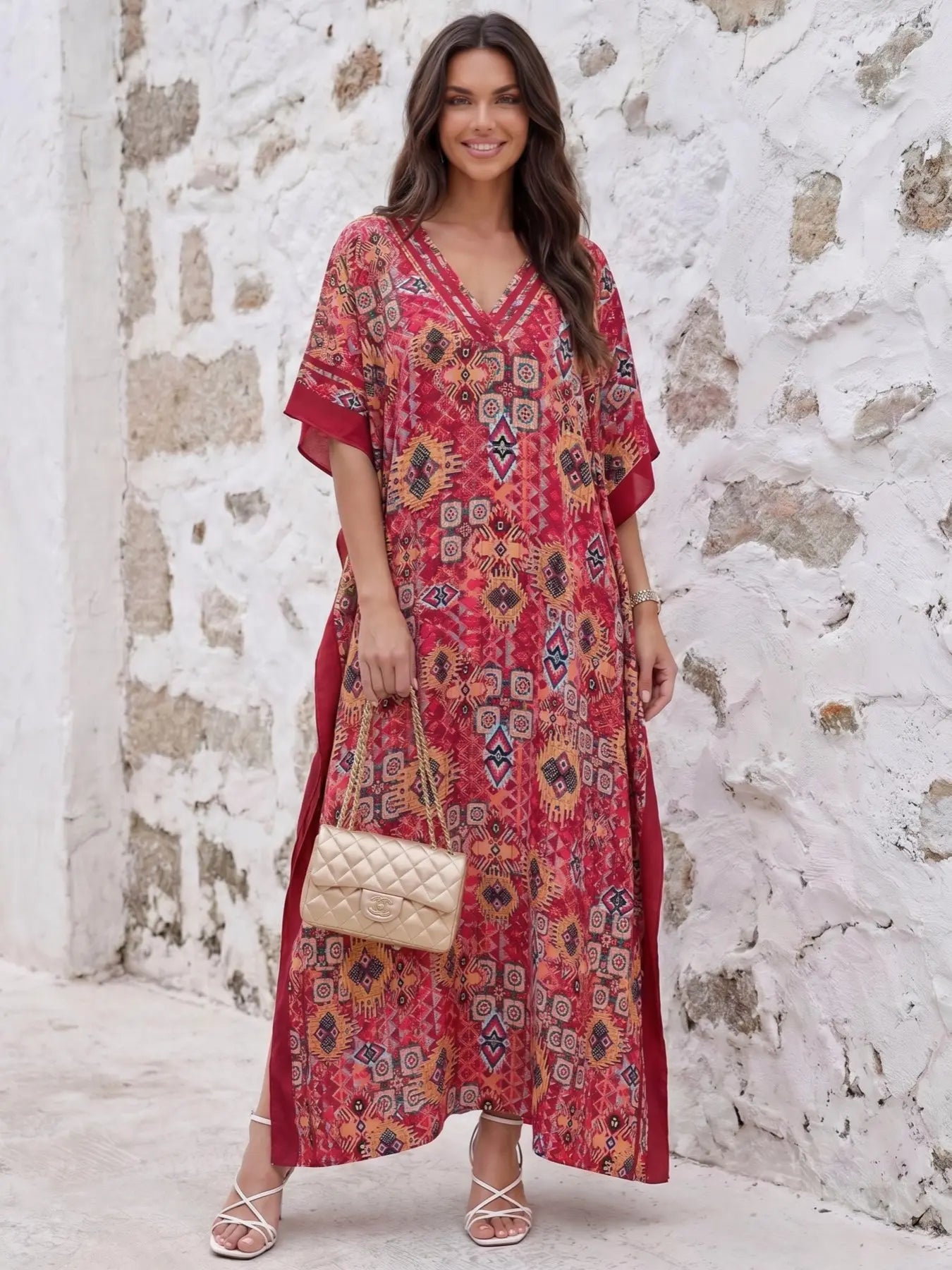 EDOLYNSA Leopard kaftans for woman caftan beach printing Moo Moo Dress casual cover up Bohemian daily wear Soft Homewear vacation party long dress lounge wear Q1615
