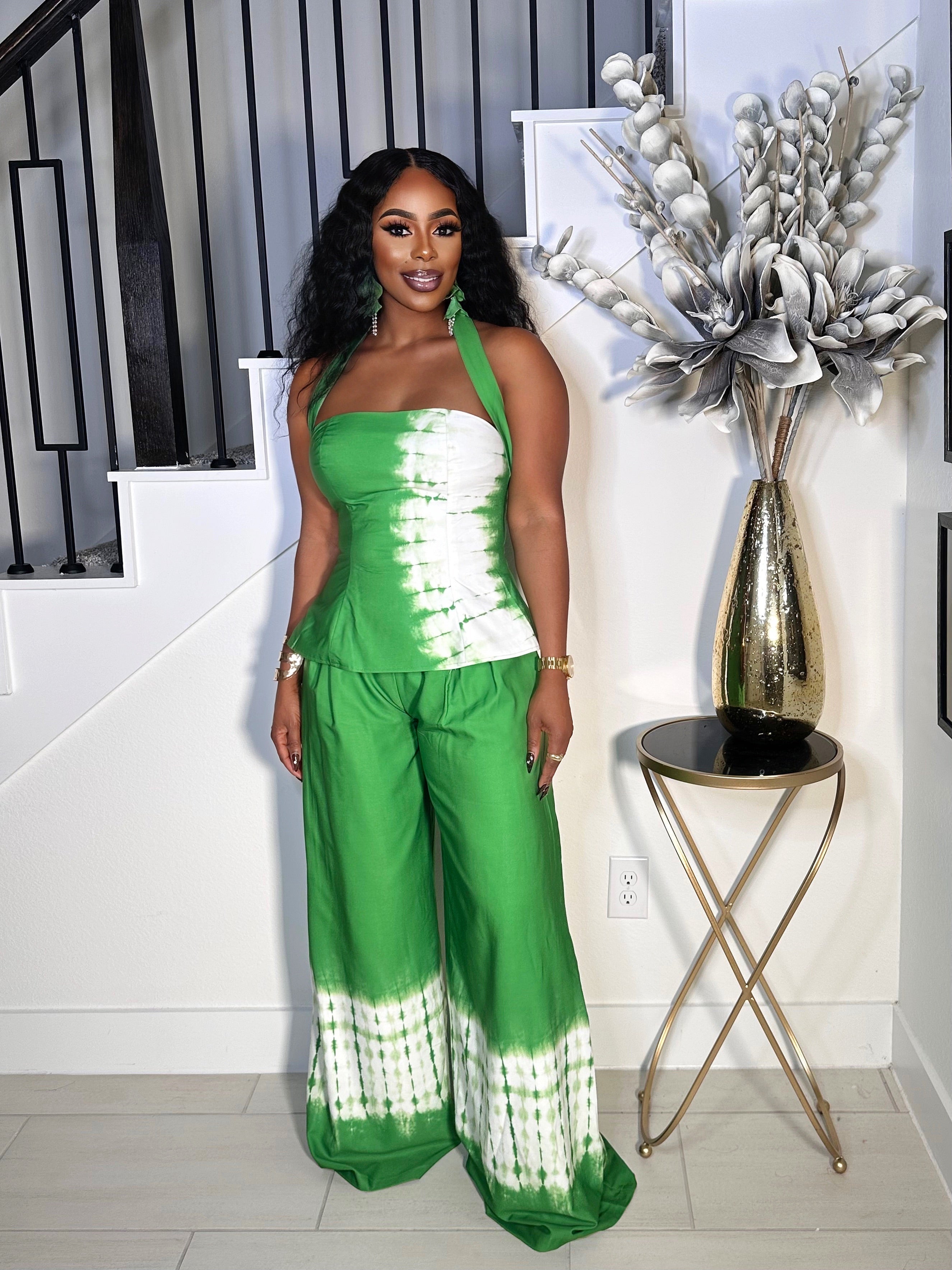 BOSSY VIBE TIE DYE PANTS SET (GREEN)