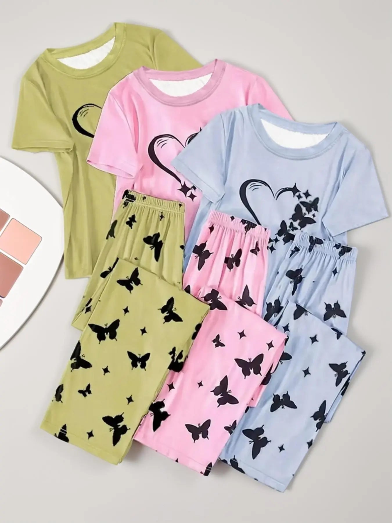 6 Counts Women's Heart & Butterfly Print Pyjama Set