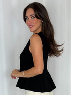 Flat Knit Peplum Top With Jewelled Detailed Neckline (2 Colours)
