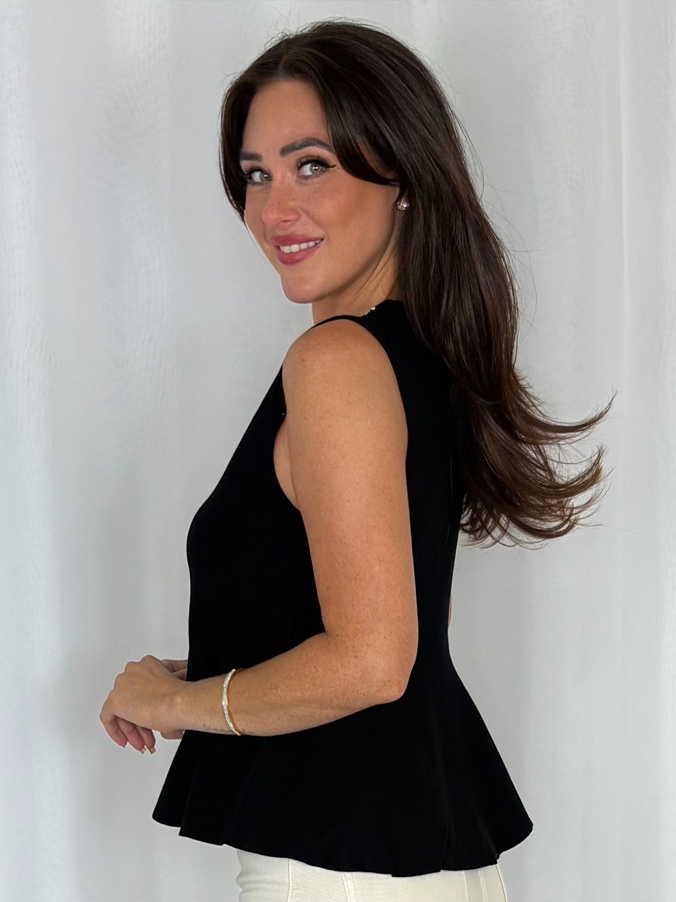 Flat Knit Peplum Top With Jewelled Detailed Neckline (2 Colours)