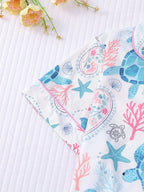 2pcs Women Pajama Set, Ocean Turtle Print, Ladies Homewear, Spring/Summer Holiday Outfit, Short Sleeve Polo Shirt And Shorts Suit