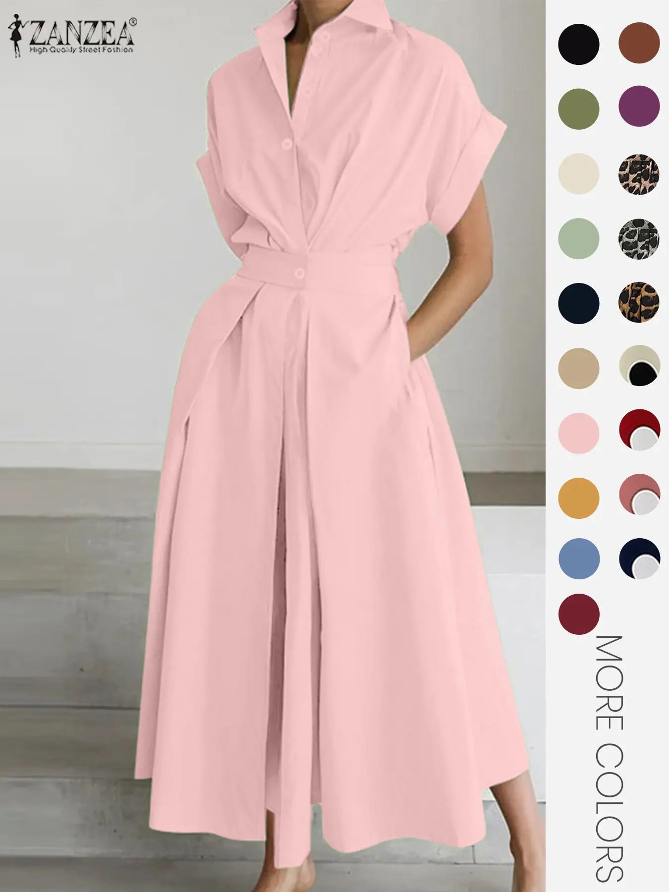 Women's Solid Color Woven Collared Shirt Dress, Basic Casual Short Sleeve Dress for Summer, Ladies Clothes for Daily Wear, Womenswear Fit, Piece, Buttoned Dress