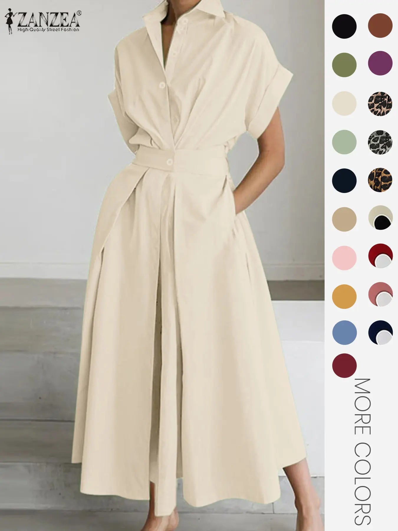 Women's Solid Color Woven Collared Shirt Dress, Basic Casual Short Sleeve Dress for Summer, Ladies Clothes for Daily Wear, Womenswear Fit, Piece, Buttoned Dress