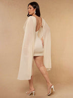 Plus Size Women's Solid Color Elegant Asymmetric Hem Mini Dress, Black Dress Dinner Evening Summer