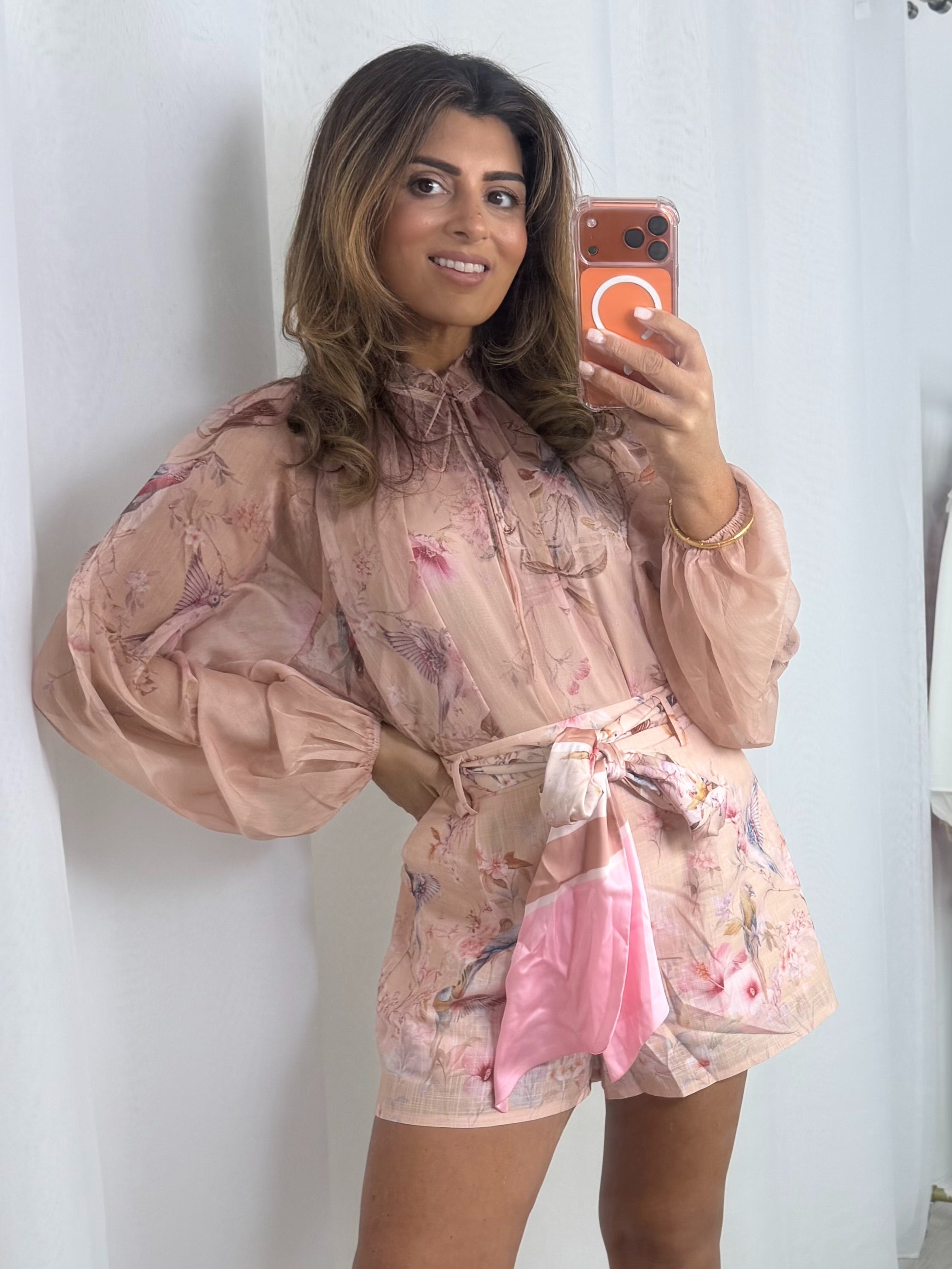 Bird Print Sheer Blouse & Shorts Co-Ord (2 Colours)