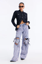 Tug On Heartstrings Non-Stretch Wide Leg Jeans - Light Wash