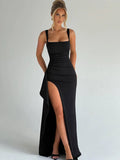 Women's Plain Split Thigh Backless Dress, Elegant Sexy Sleeveless Dress for Party Club Dating Wear, Ladies Clothes for All Seasons, Floor Length Slip Dress, Evening Party Dresses