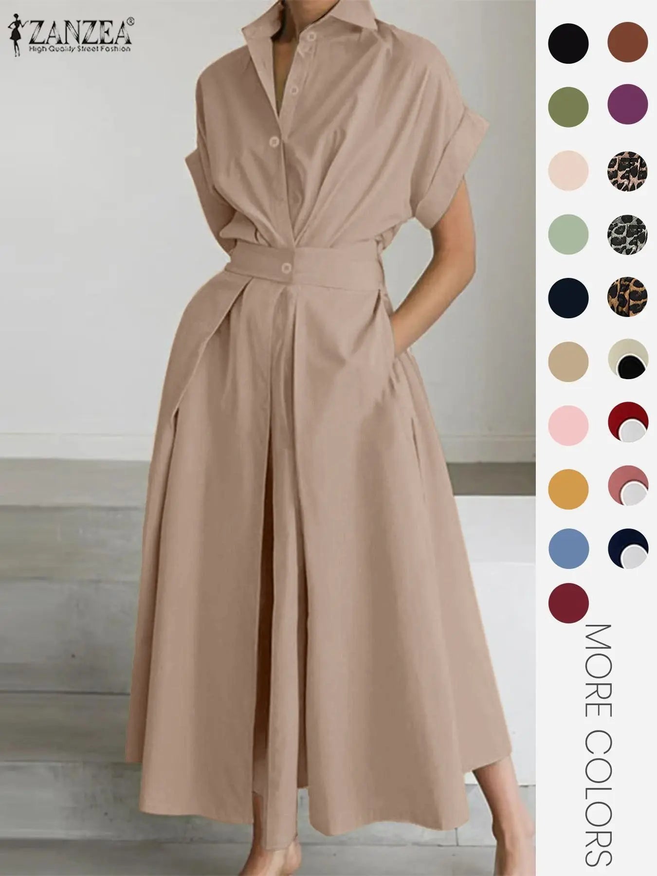 Women's Solid Color Woven Collared Shirt Dress, Basic Casual Short Sleeve Dress for Summer, Ladies Clothes for Daily Wear, Womenswear Fit, Piece, Buttoned Dress