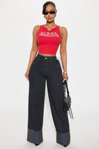 Von Dutch Ribbed Notch Neck Tank Top