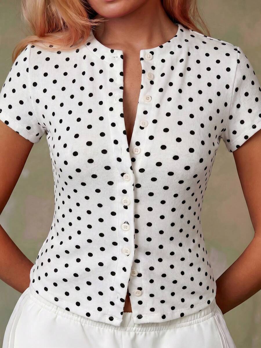 Women's Casual Red Single-Breasted Short Sleeve Fitted Top,Red Top,Christmas, Cute Vacation,Resort Wear,Summer Holiday,Spring,Spring Break,Beach