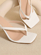 Square Toe Wide Foot Thong Sandals With Thin Heel, Versatile Outdoor Wear Thin Heel Thong Flip Flops For Women, Chic & Elegant