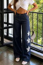 Women Star Printed Casual Wide Leg Jeans