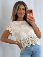 Crochet Scalloped Edge Hem Top With Scoop Neck (6 Colours)