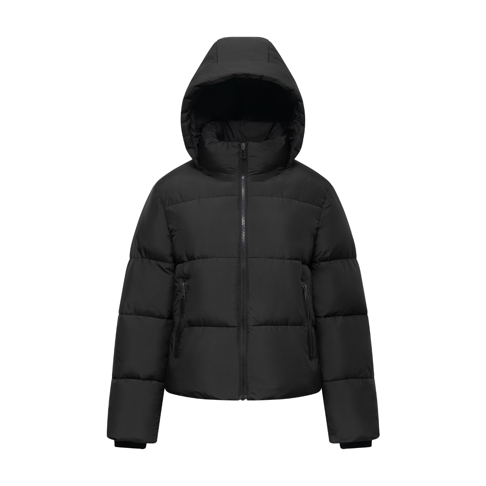 Warm Core Premium Short Puffer Jackets with Removable Hood & Optional Faux Fur Linging, Lady Casual Outerwear Longsleeves Zip Pockets Warm Quilted Coat
