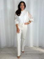 Round Neck Detailed Stitching Blouse (3 Colours)