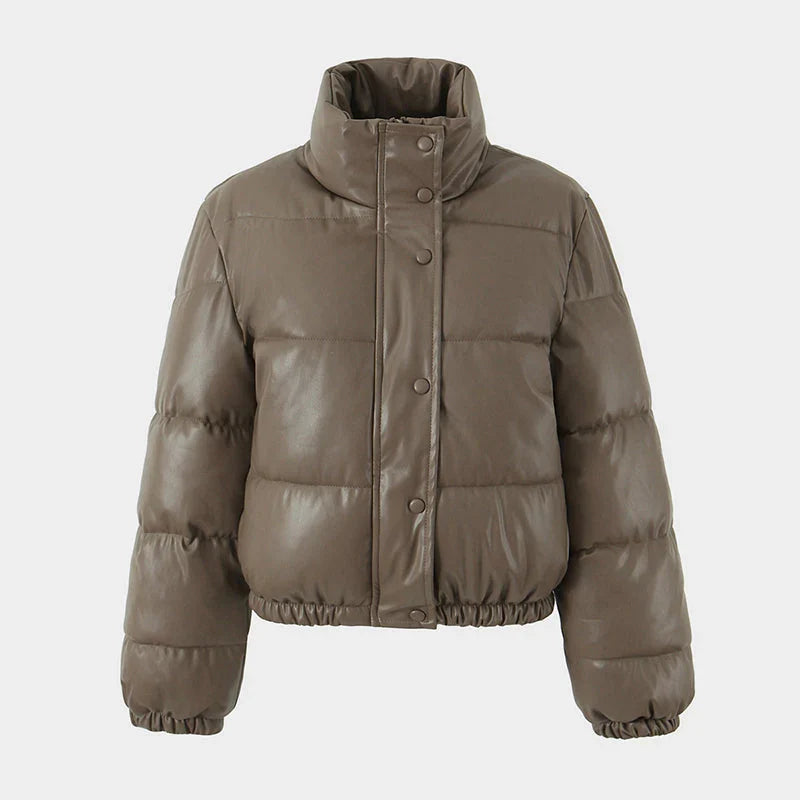 PU leather quilted jacket for women