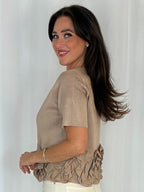 Short Sleeve Ripped Ruffle Trim Top (4 Colours)