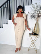 KYLIE 2 PIECE BUTTON DOWN KNIT DRESS (SAND)